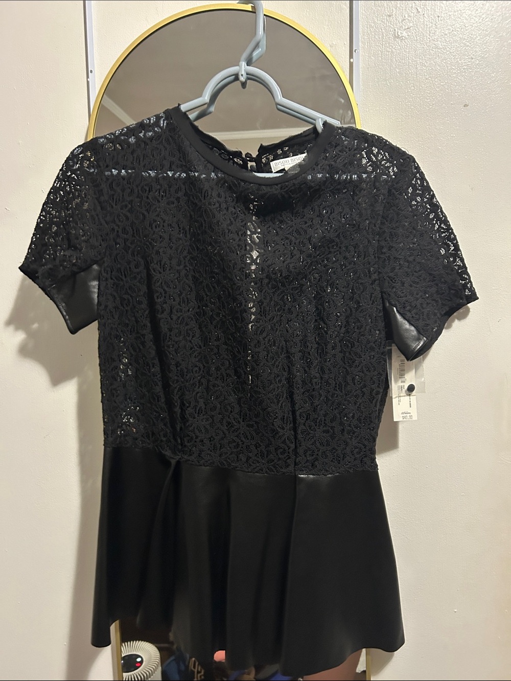 NWT! Women's Peplem Lace and Leather Top - Picture 1 of 4